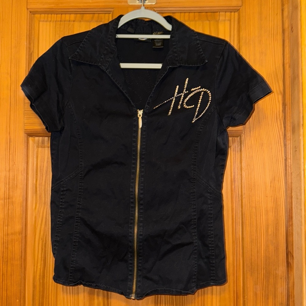 Women’s Harley-Davidson Zip front Fitted Shirt Top Collared “Harley” medium